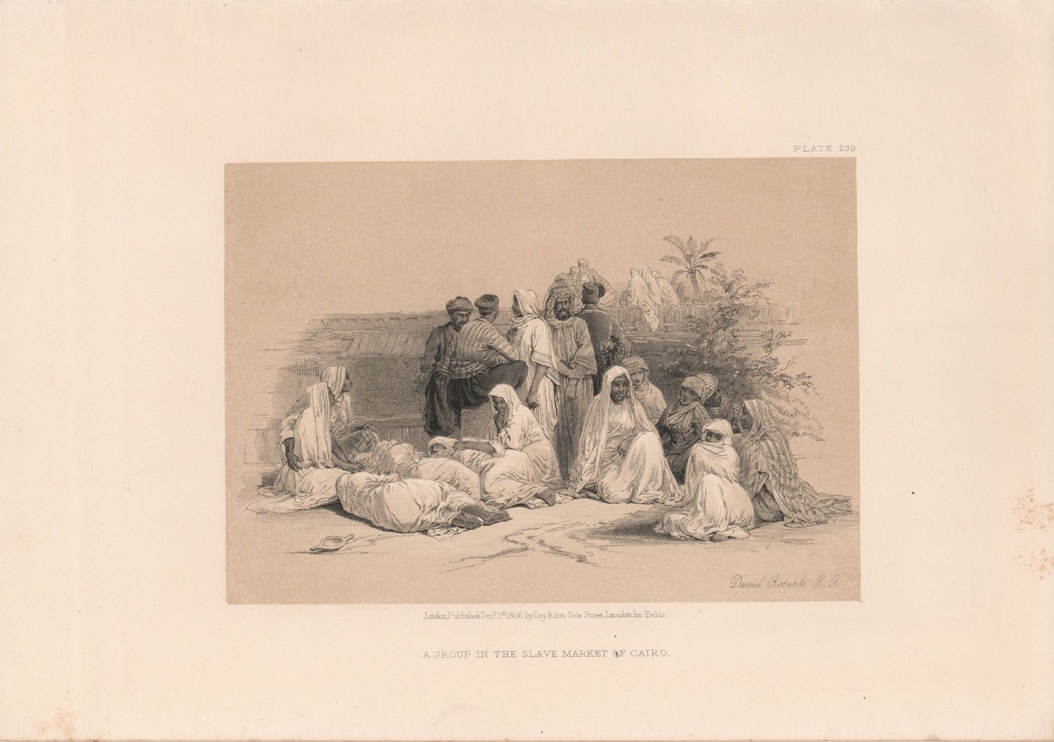 1856 Views of the Holy Land, Egypt &amp; Nubia by David Roberts - Plate # 239 A Group in the Slave Market of Cairo
