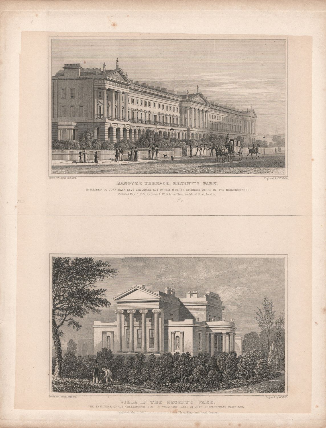 1829 View from &quot; London and its Environs &quot; by T. Shepherd - Regents Park , Hanover Terrace &amp; the Villa