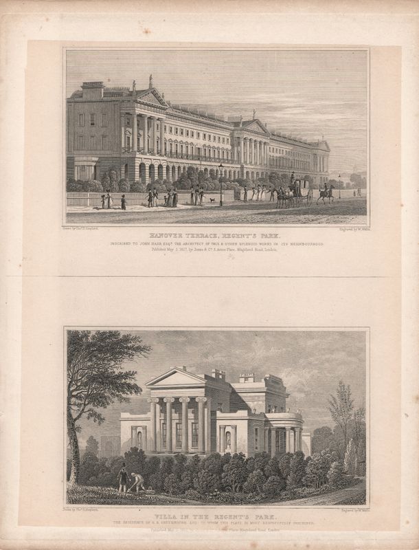 1829 View from " London and its Environs " by T. Shepherd - Regents Park , Hanover Terrace &amp; the Villa