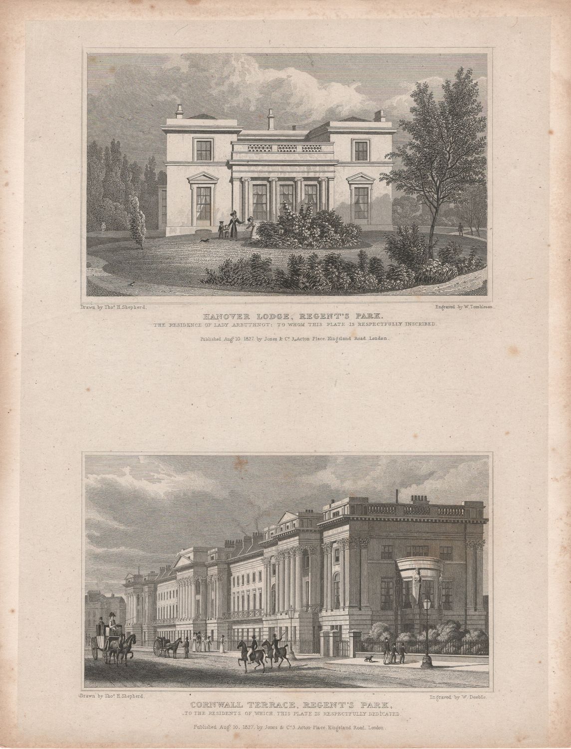 1829 View from &quot; London and its Environs &quot; by T. Shepherd - Regents Park ,  Hanover Lodge &amp; Cornwall Terrace