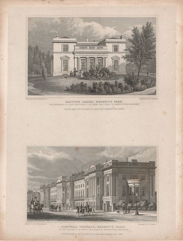 1829 View from " London and its Environs " by T. Shepherd - Regents Park ,  Hanover Lodge &amp; Cornwall Terrace