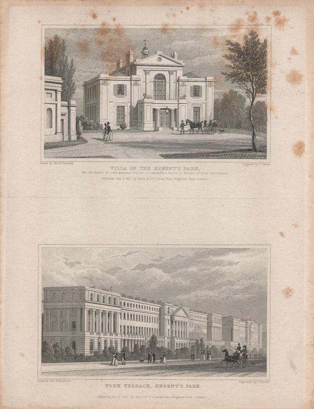 1829 View from " London and its Environs " by T. Shepherd - Regents Park , Villa &amp; York Terrace