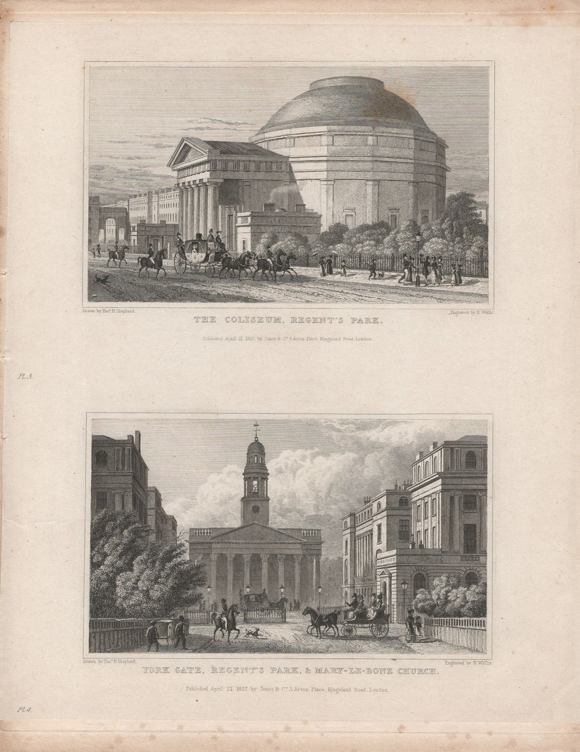 1829 View from &quot; London and its Environs &quot; by T. Shepherd - Regents Park , The Coliseum &amp; York Gate