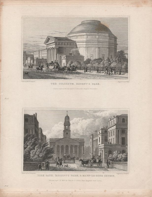 1829 View from " London and its Environs " by T. Shepherd - Regents Park , The Coliseum &amp; York Gate