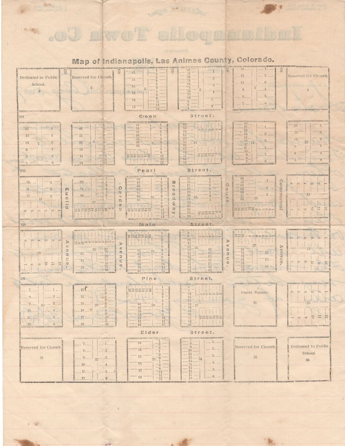 1887 Map of Indianapolis, Colorado (ghost town) on town stationary