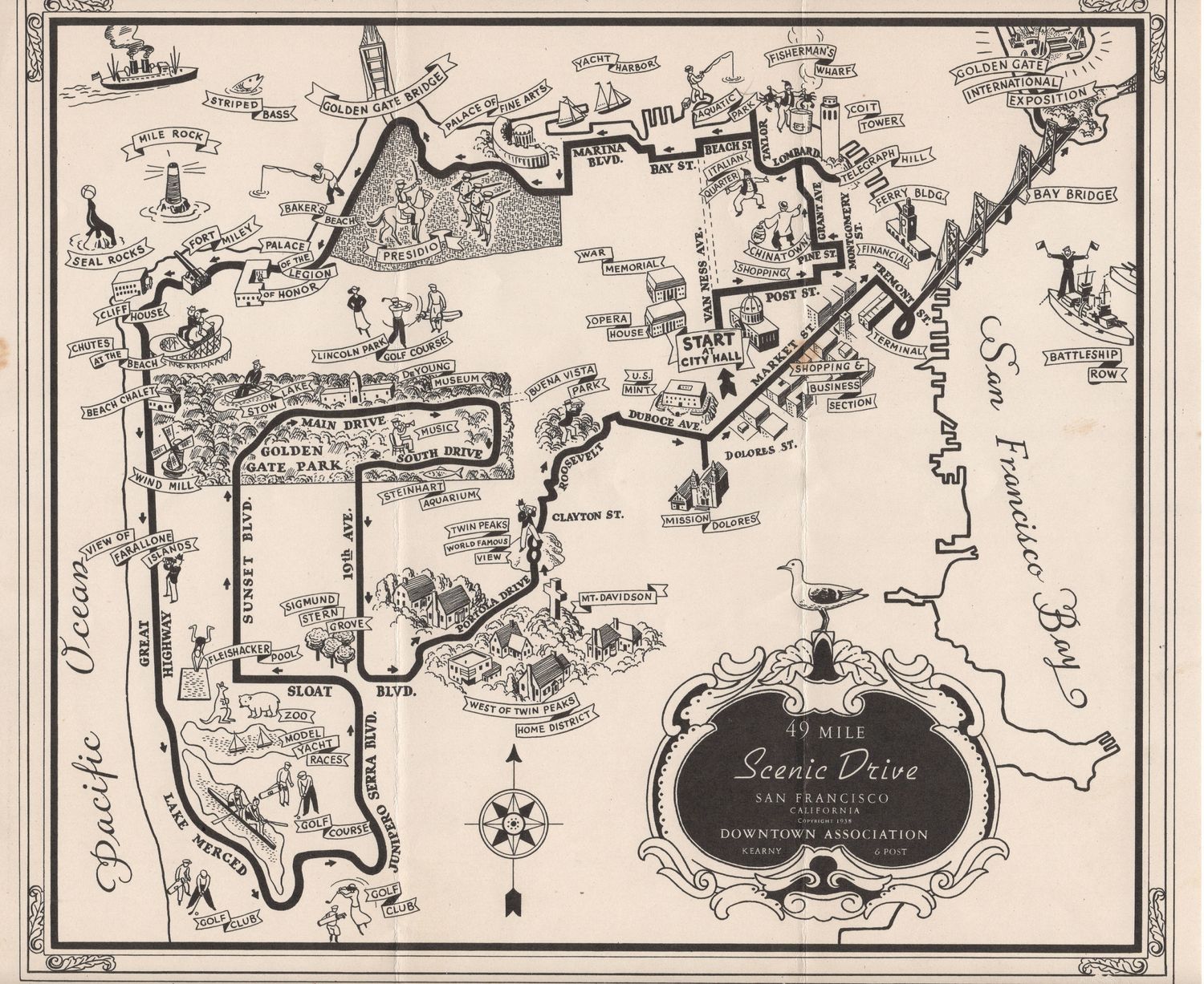 1939 Map of  San Francisco&#39;s 49 Mile Scenic Drive