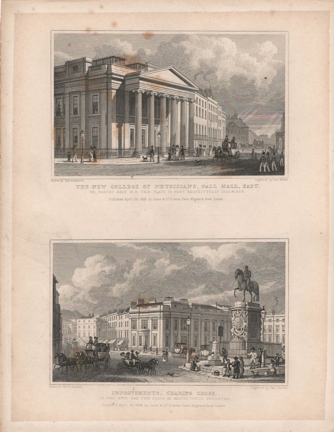 1829 View from &quot; London and its Environs &quot; by T. Shepherd - New College Of Physicians , Pall Mall East