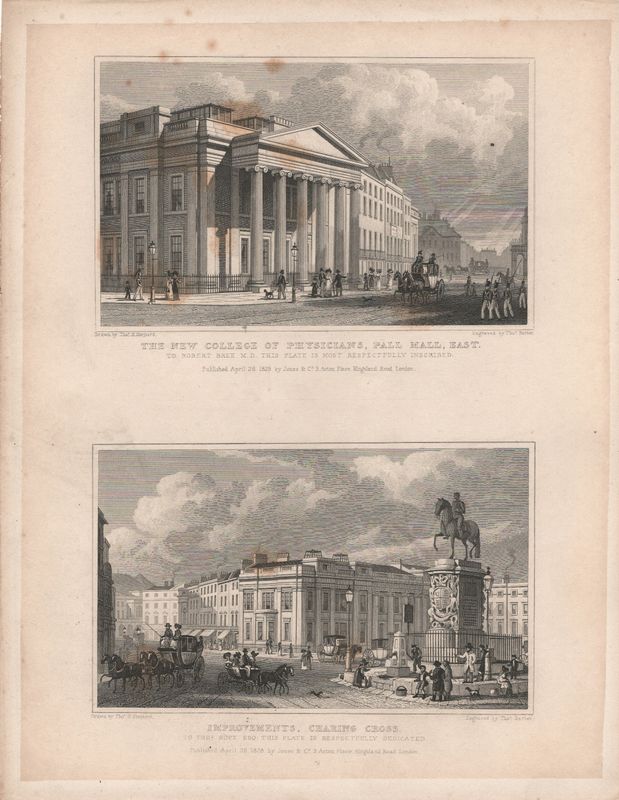 1829 View from " London and its Environs " by T. Shepherd - New College Of Physicians , Pall Mall East