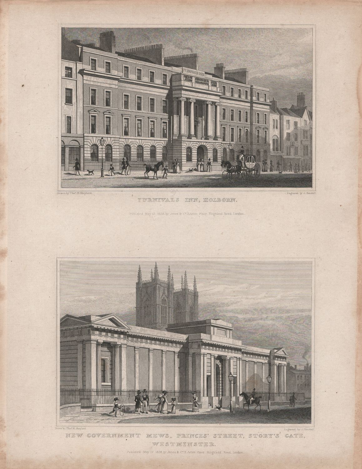 1829 View from &quot; London and its Environs &quot; by T. Shepherd - Furnivals Inn Holborn &amp; New Government Mews, Westminster