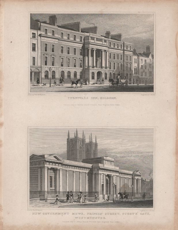 1829 View from " London and its Environs " by T. Shepherd - Furnivals Inn Holborn &amp; New Government Mews, Westminster