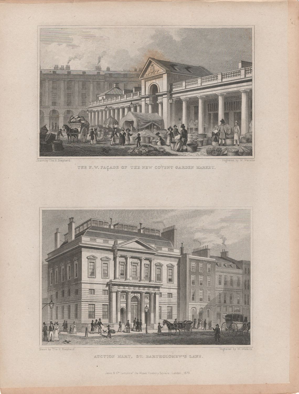 1829 View from " London and its Environs " by T. Shepherd - The New Covent Garden Market &amp; The Auction Market at St Bart's Lane
