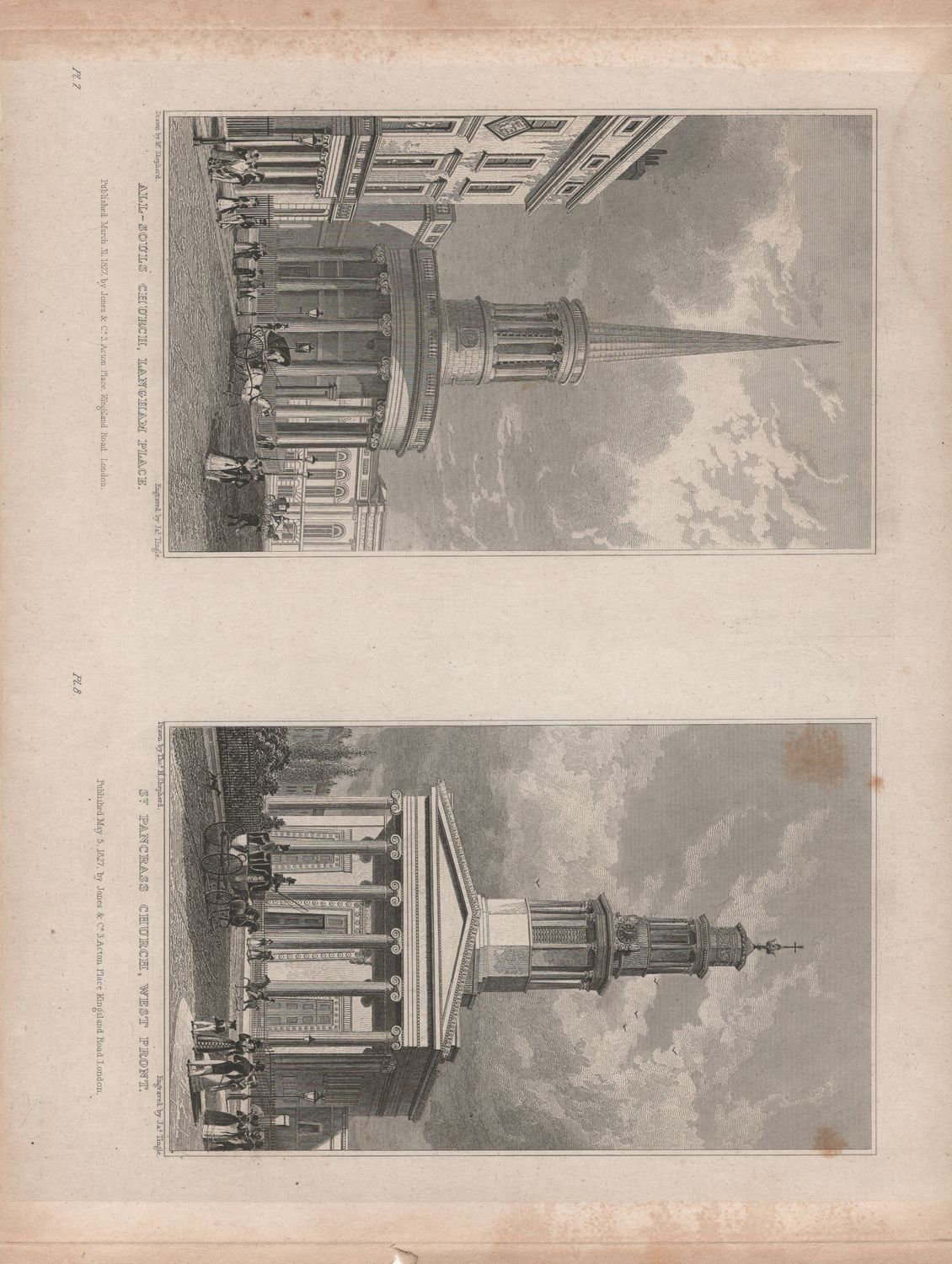 1829 View from &quot; London and its Environs &quot; by T. Shepherd - All Soul&#39;s &amp; St Pancras Churches