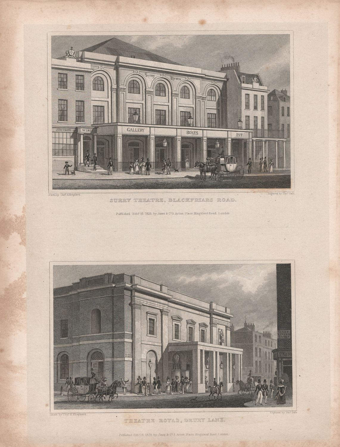 1829 View from " London and its Environs " by T. Shepherd - The Surrey Theater &amp; Theater Royal, Drury Lane