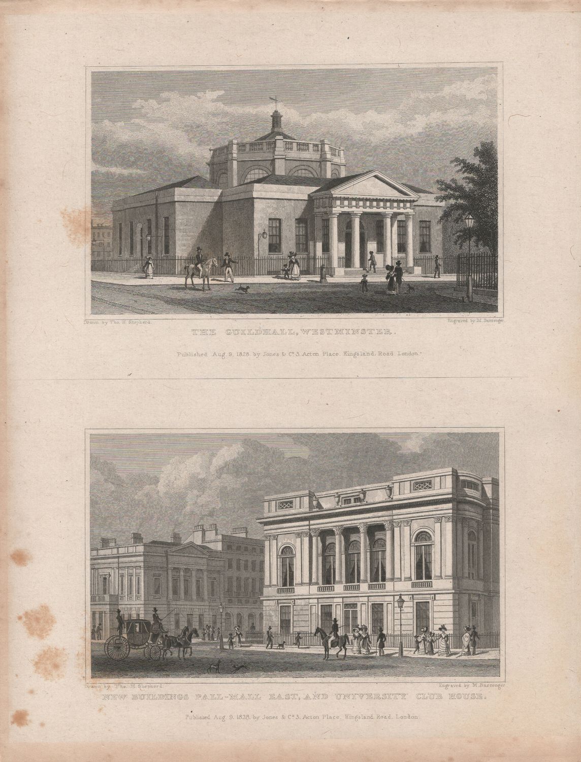 1829 View from " London and its Environs " by T. Shepherd - Westminster , The Guild Hall &amp; University Club House