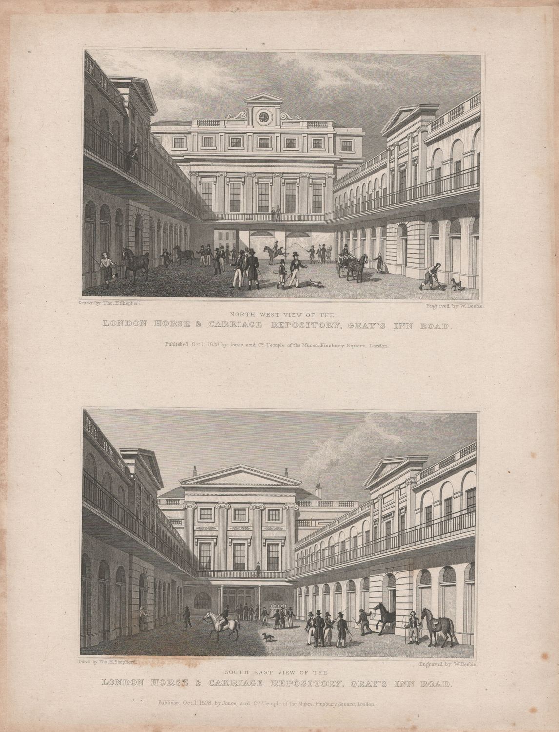 1829 View from &quot; London and its Environs &quot; by T. Shepherd - The London Horse &amp; Carriage Repository , Gray&#39;s Inn Road