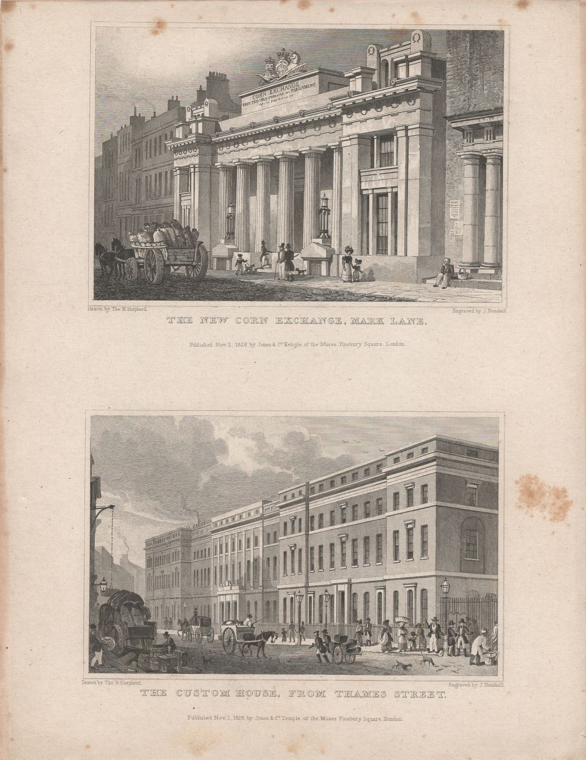 1829 View from &quot; London and its Environs &quot; by T. Shepherd - The Corn Exchange &amp; The Custom House