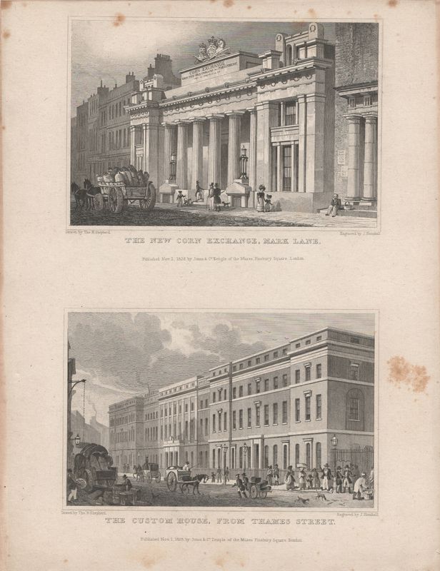 1829 View from " London and its Environs " by T. Shepherd - The Corn Exchange &amp; The Custom House