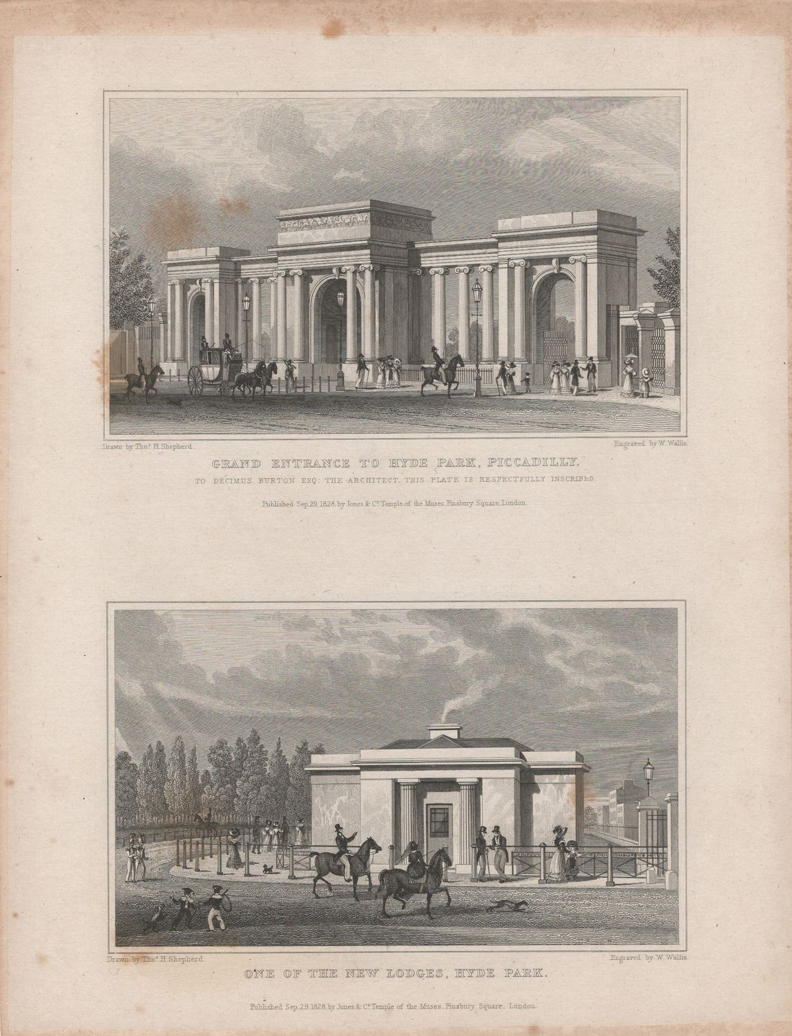 1829 View from &quot; London and its Environs &quot; by T. Shepherd - Hyde Park, Grand Entrance &amp; a New Lodge
