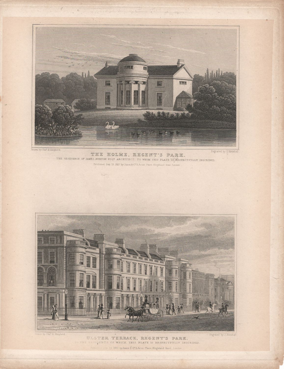 1829 View from &quot; London and its Environs &quot; by T. Shepherd - Regents Park , The Holme &amp; Ulster Terrace