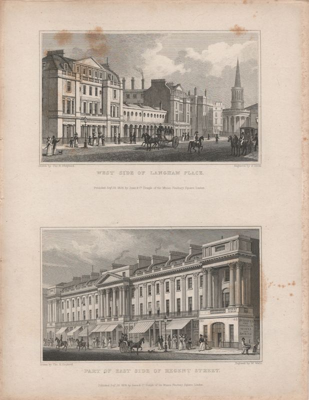 1829 View from " London and its Environs " by T. Shepherd - Regent Street, East Side &amp; West Side of Langham Place