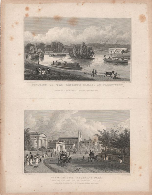 1829 View from " London and its Environs " by T. Shepherd - Regents Park , View &amp; Junction Regent's Canal at Paddington