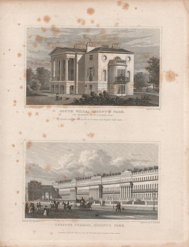 1829 View from " London and its Environs " by T. Shepherd - Regents Park , South Villa &amp; Chester Terrace