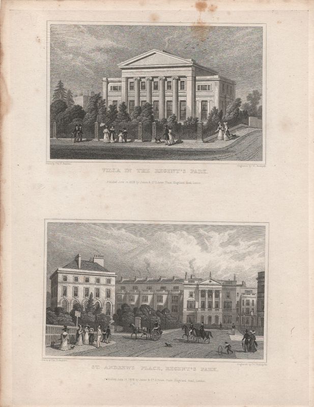 1829 View from " London and its Environs " by T. Shepherd - Regents Park , Villa &amp; St Andrew's Place