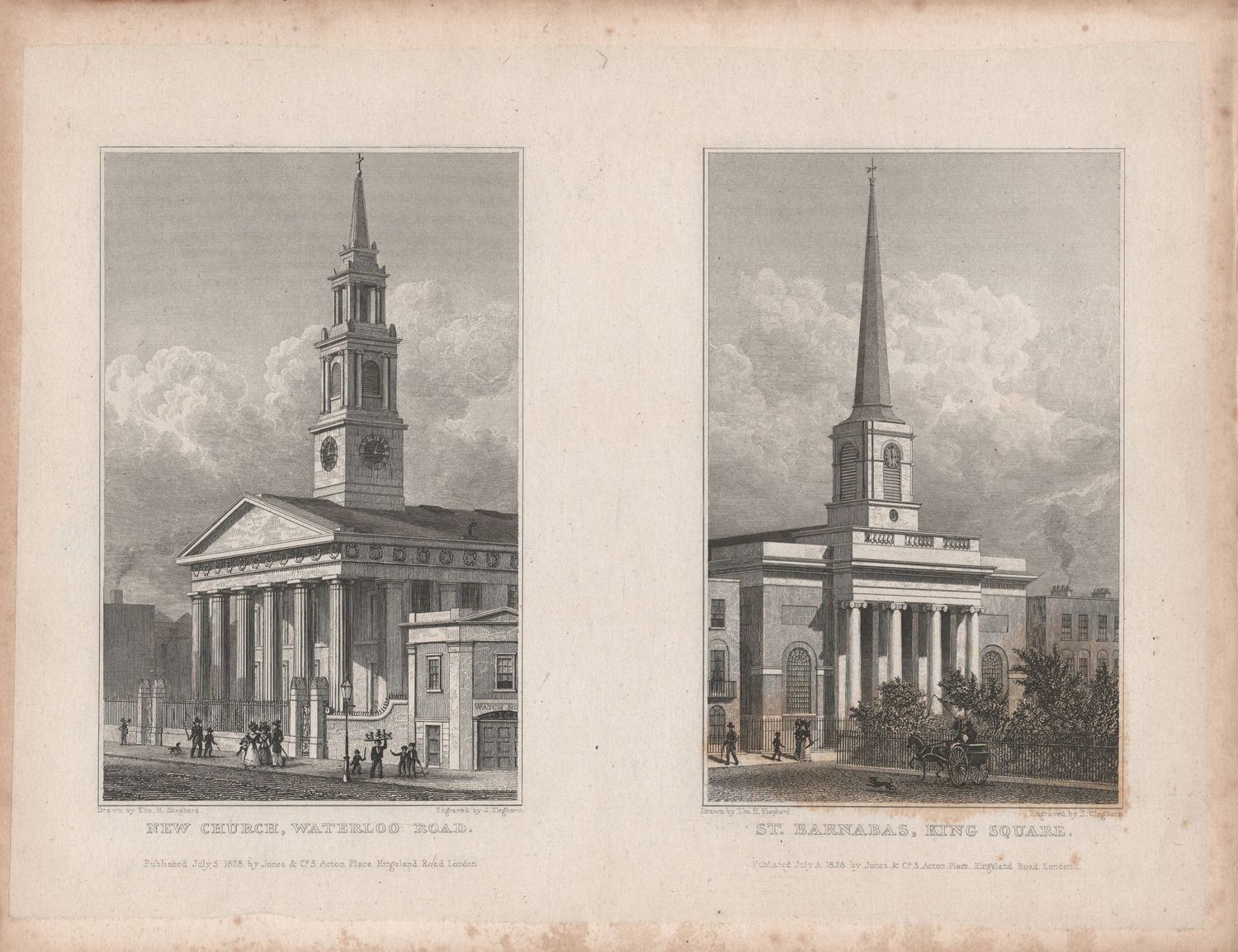 1829 View from &quot; London and its Environs &quot; by T. Shepherd - New Church, Waterloo Rd. &amp; St. Barnabas King Sq.