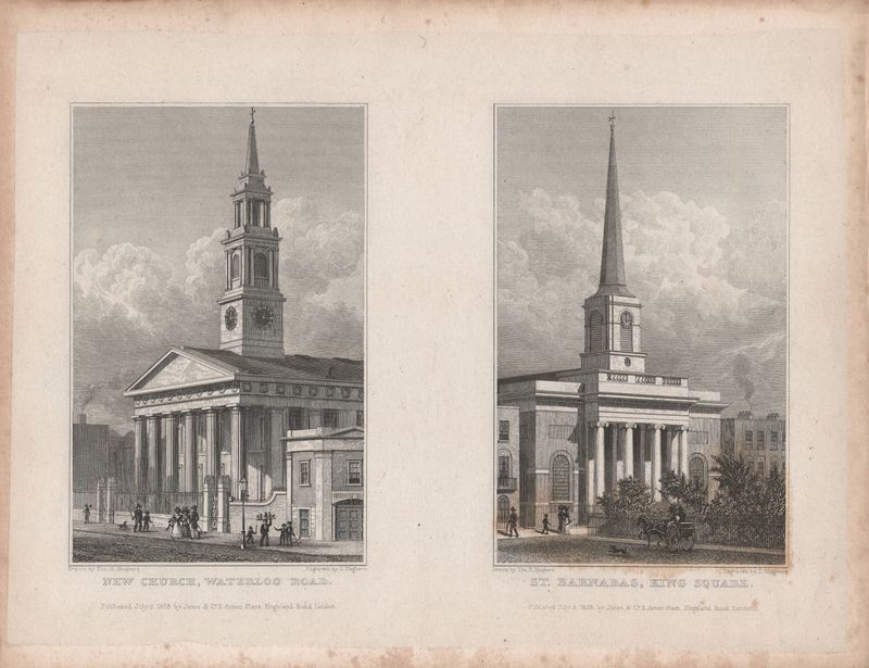 1829 View from " London and its Environs " by T. Shepherd - New Church, Waterloo Rd. &amp; St. Barnabas King Sq.