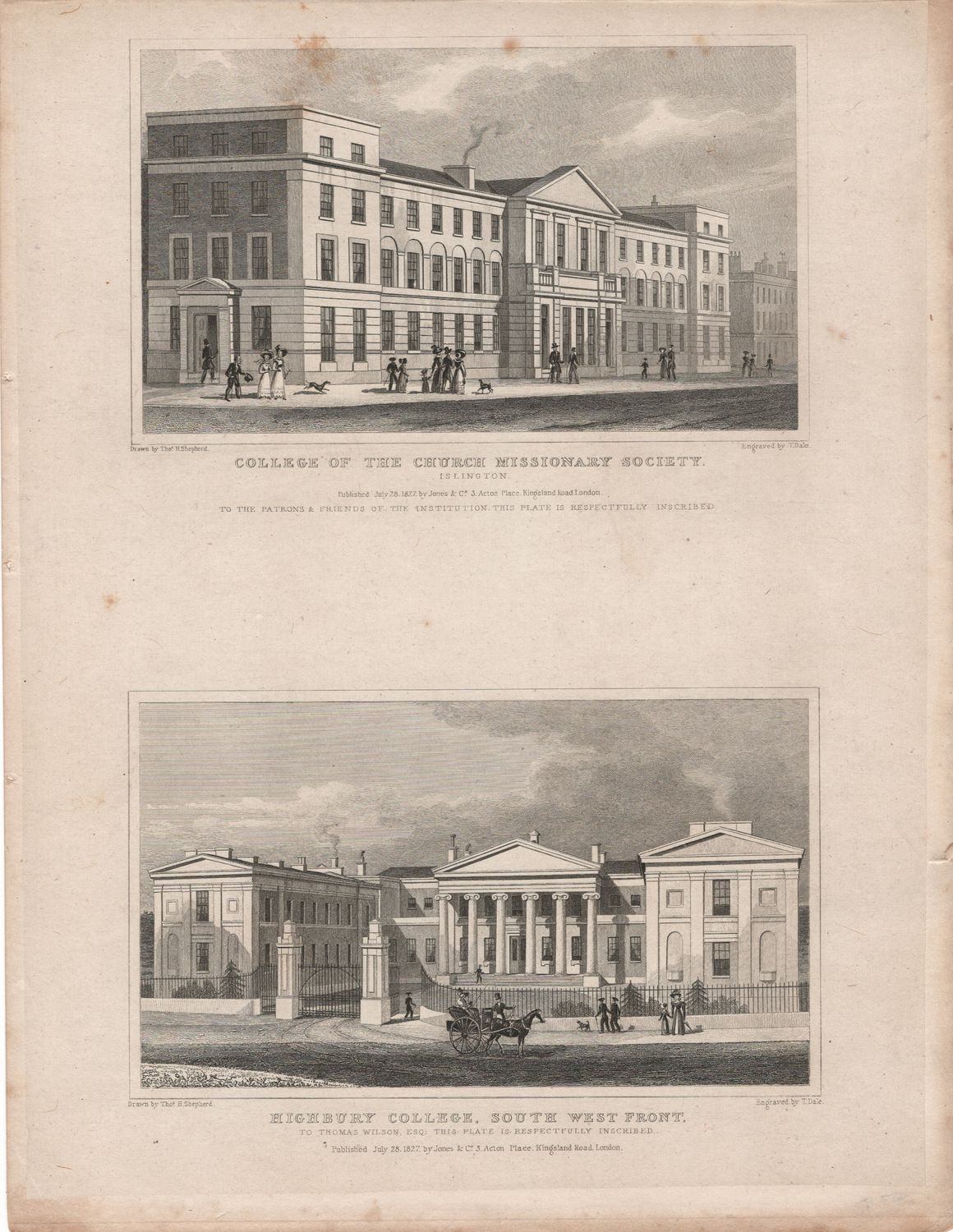 1829 View from &quot; London and its Environs &quot; by T. Shepherd - Highbury College &amp; College of the Church Missionary Society