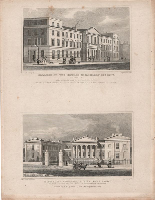 1829 View from " London and its Environs " by T. Shepherd - Highbury College &amp; College of the Church Missionary Society
