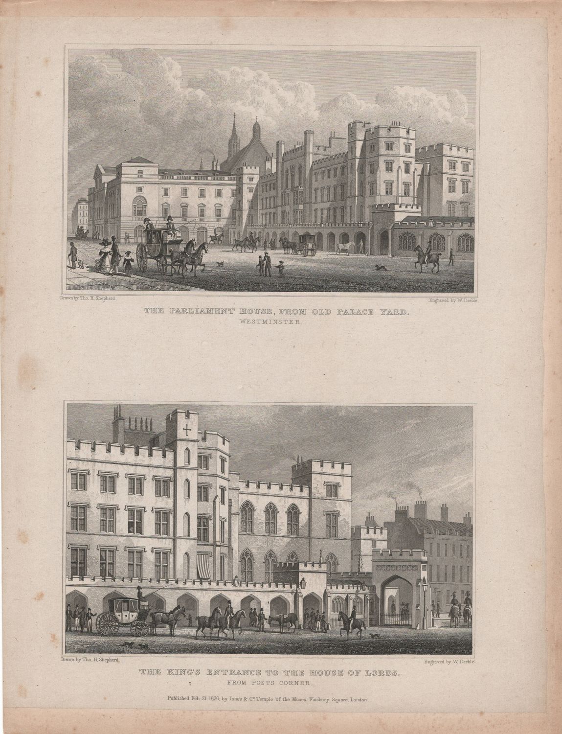 1829 View from " London and its Environs " by T. Shepherd - The Parliament &amp; The Kings Entrance to the House of Lords
