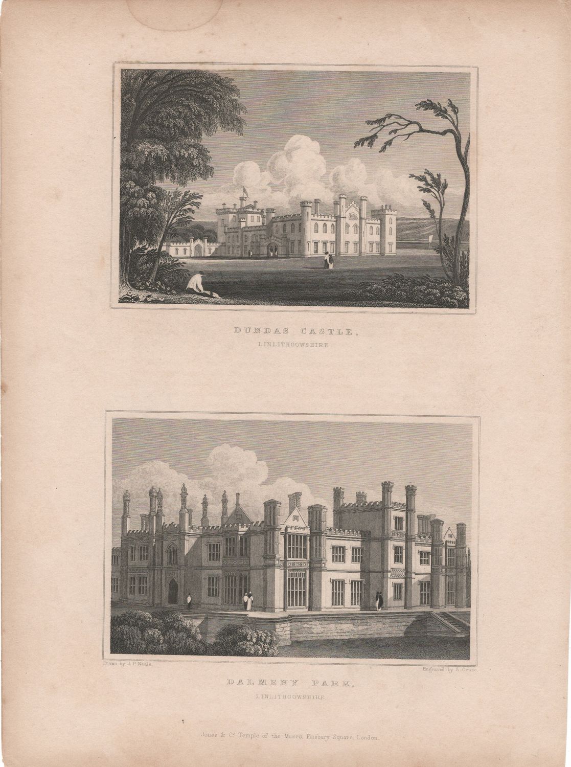 1831 View of Scotland - Linlithgowshire, Dundas Hall &amp; Dalmeny Park