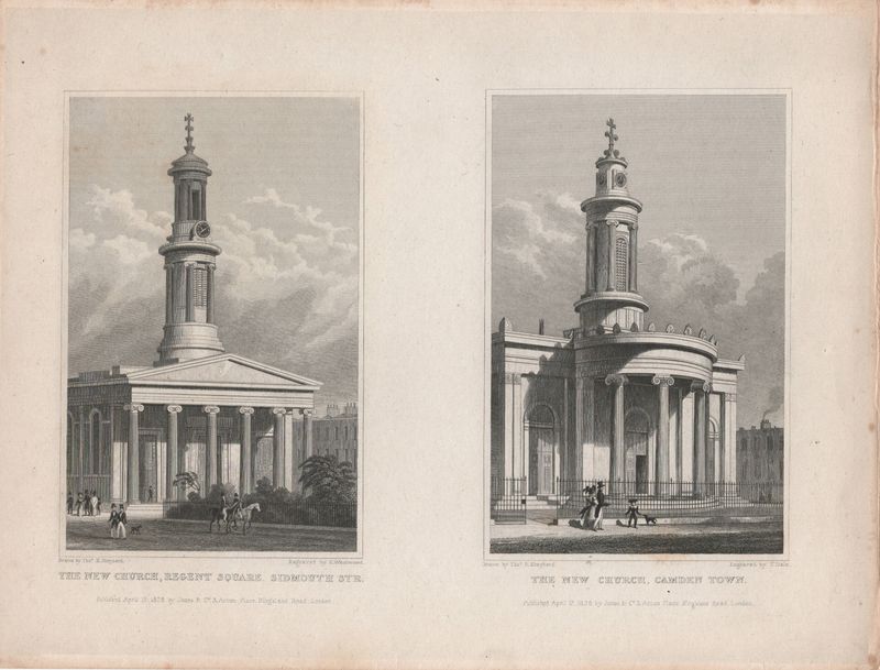 1829 View from " London and its Environs " by T. Shepherd - New Church, Regent Sq. &amp; New Church, Camden Town