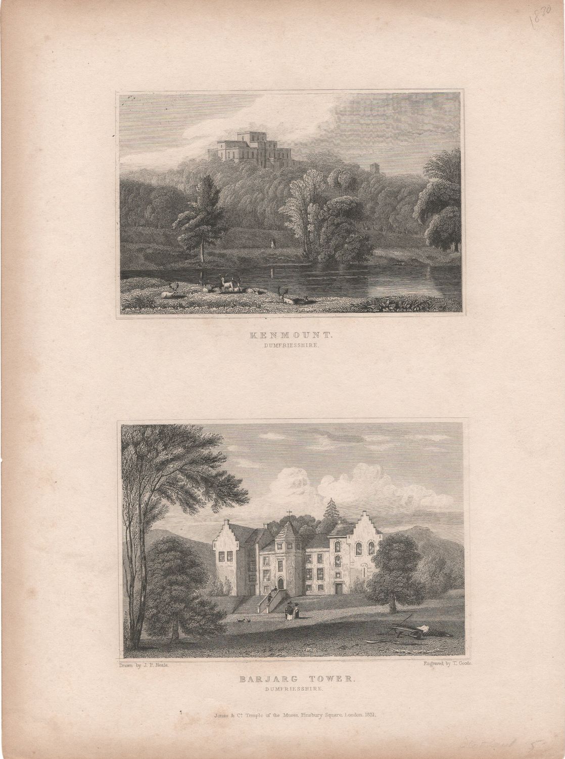 1831 View of Scotland - Dumfriesshire, Kenmount &amp; Barjarg Tower