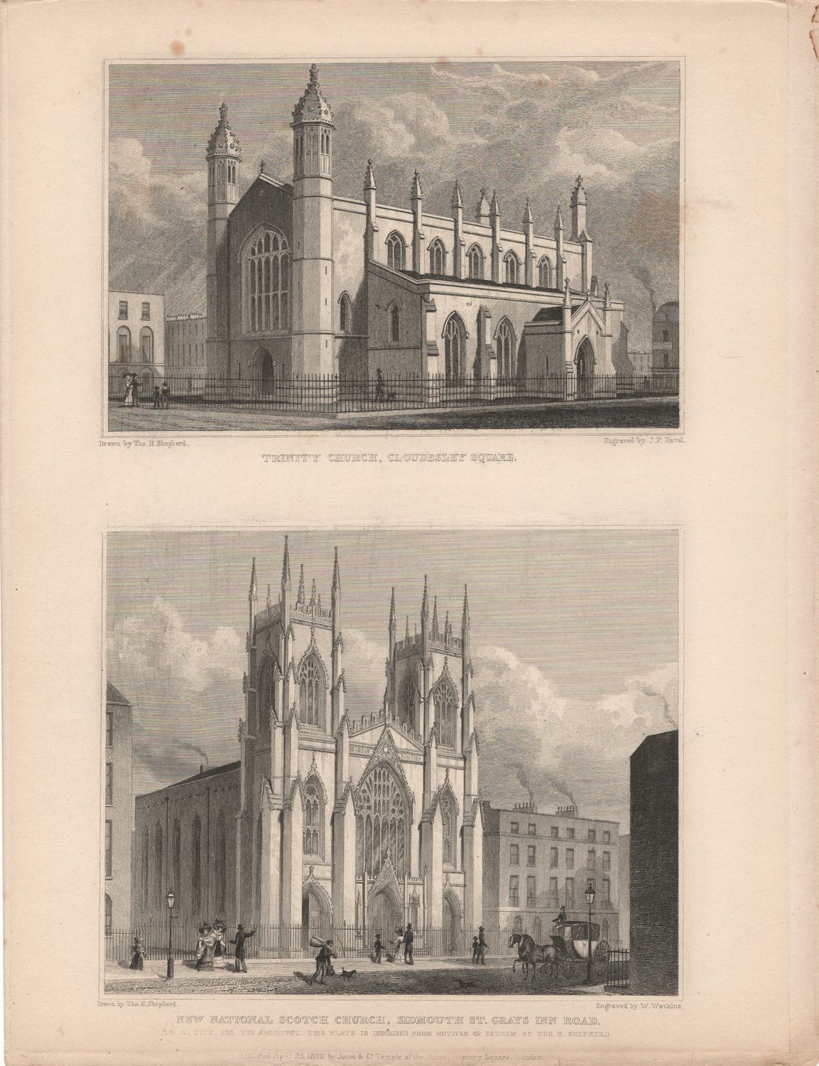 1829 View from " London and its Environs " by T. Shepherd - Trinity Church &amp; National Scottish Church , Sidmouth