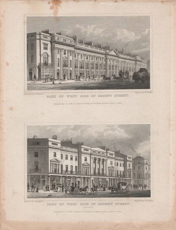 1829 View from " London and its Environs " by T. Shepherd - Parts of the West Side of Regent Street