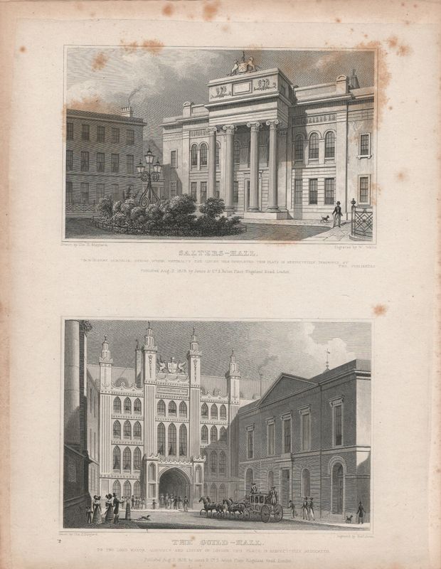 1829 View from " London and its Environs " by T. Shepherd - Salters-Hall &amp; The Guild Hall