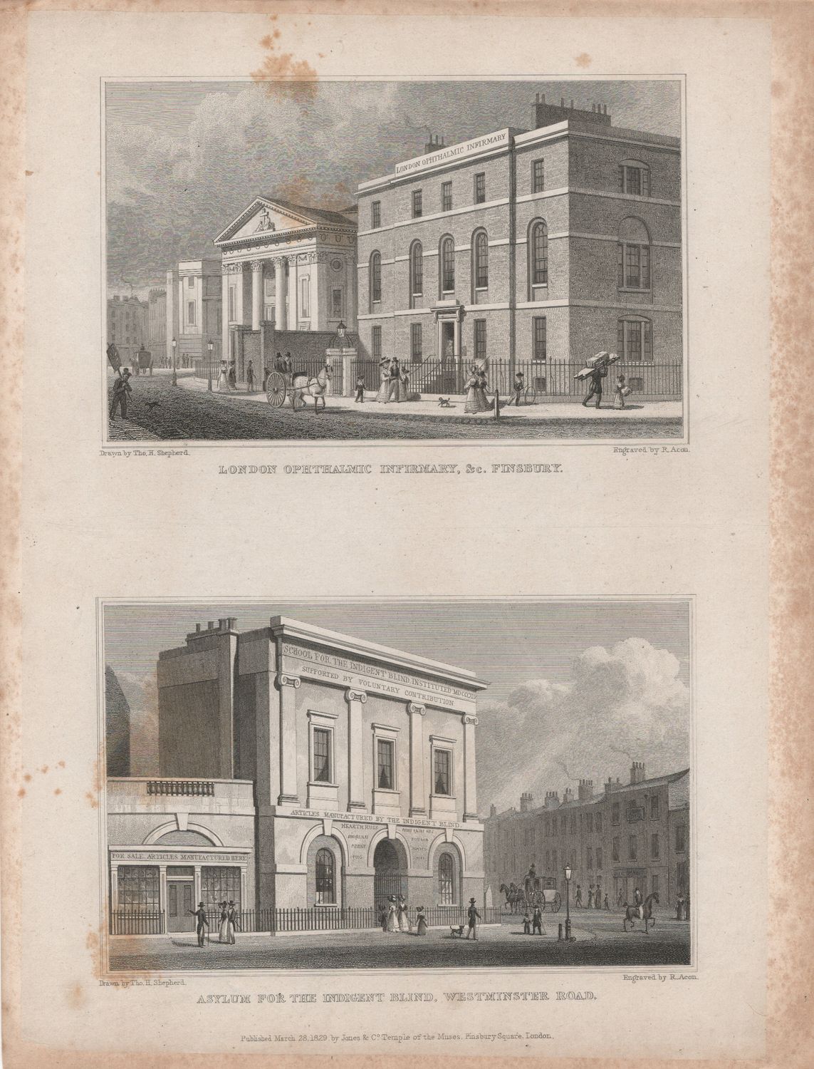 1829 View from &quot; London and its Environs &quot; by T. Shepherd - London Opthalmic Infirmary &amp; Asylum for the Indigent Blind, Westminster Road