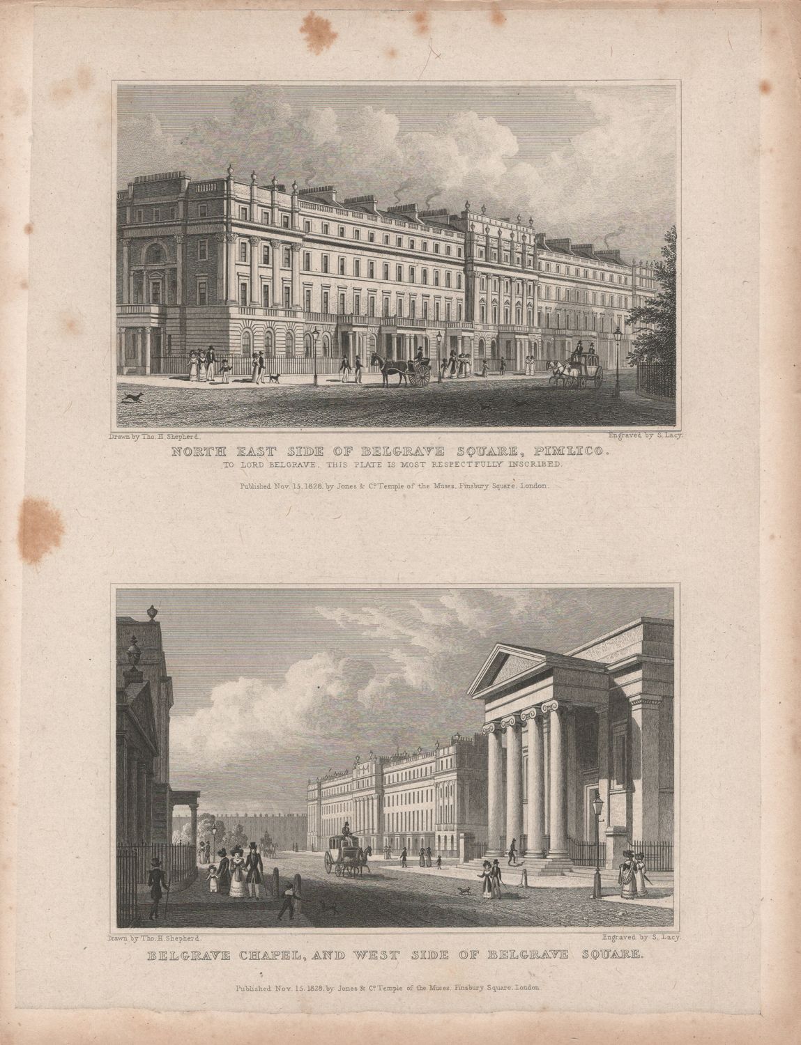 1829 View from &quot; London and its Environs &quot; by T. Shepherd - Belgrave Square &amp; Belgrave Chapel, Pimlico