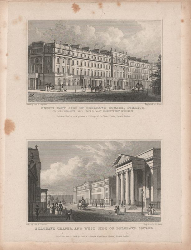 1829 View from " London and its Environs " by T. Shepherd - Belgrave Square &amp; Belgrave Chapel, Pimlico