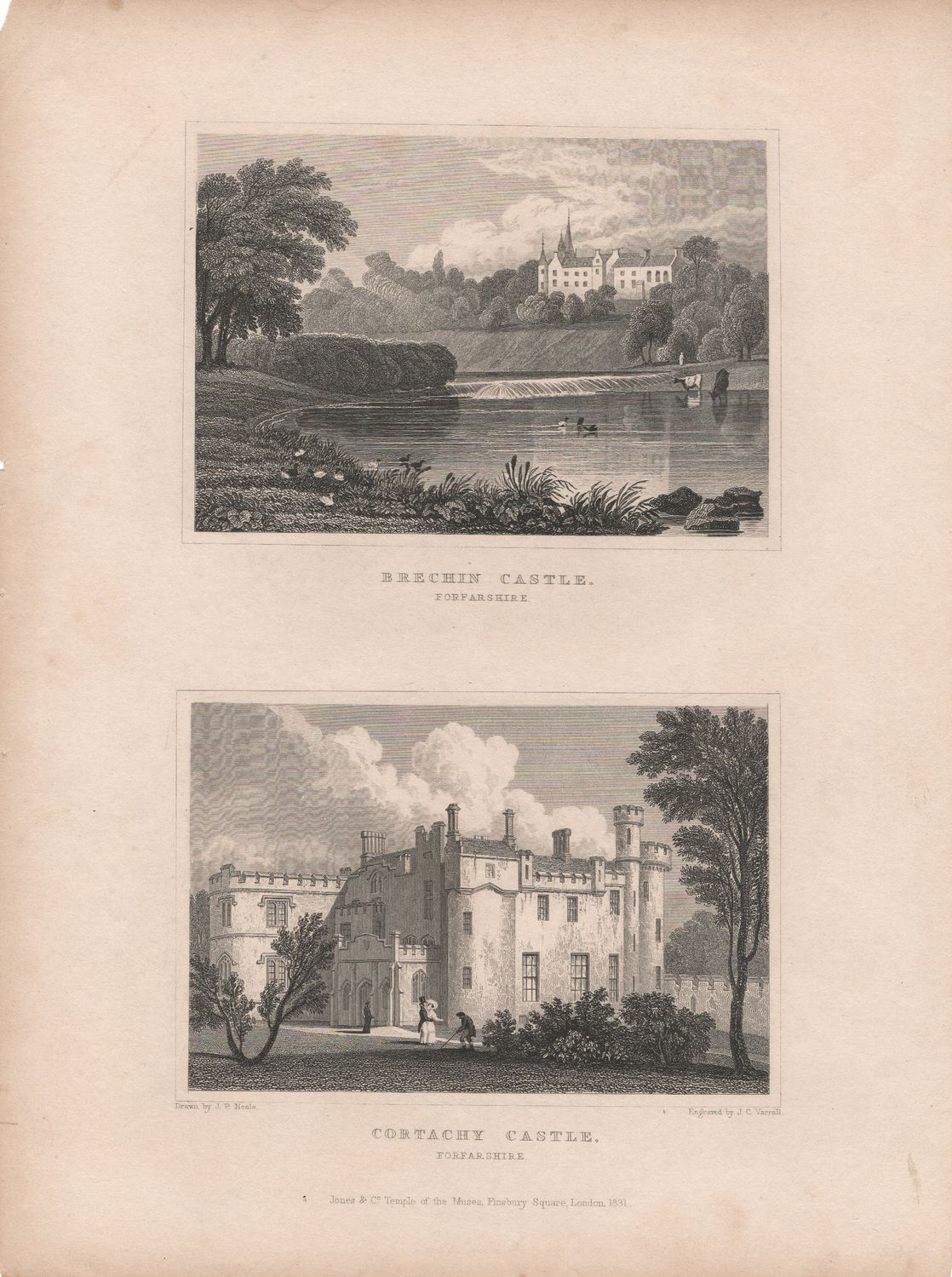 1831 View of Scotland - Forfarshire, Brechin Castle &amp; Cortachy Castle