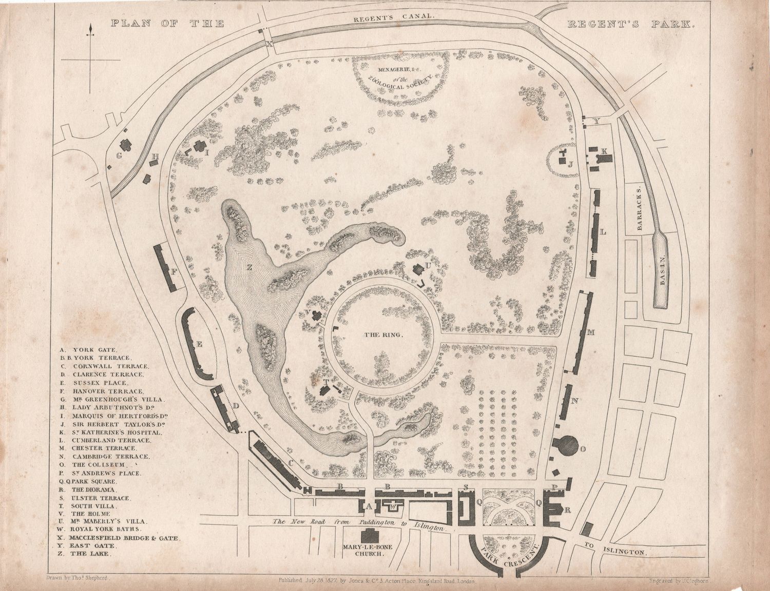 1829 View from "London &amp; Its Environs" by T. Shepherd - Plan of the Regent's Park, London