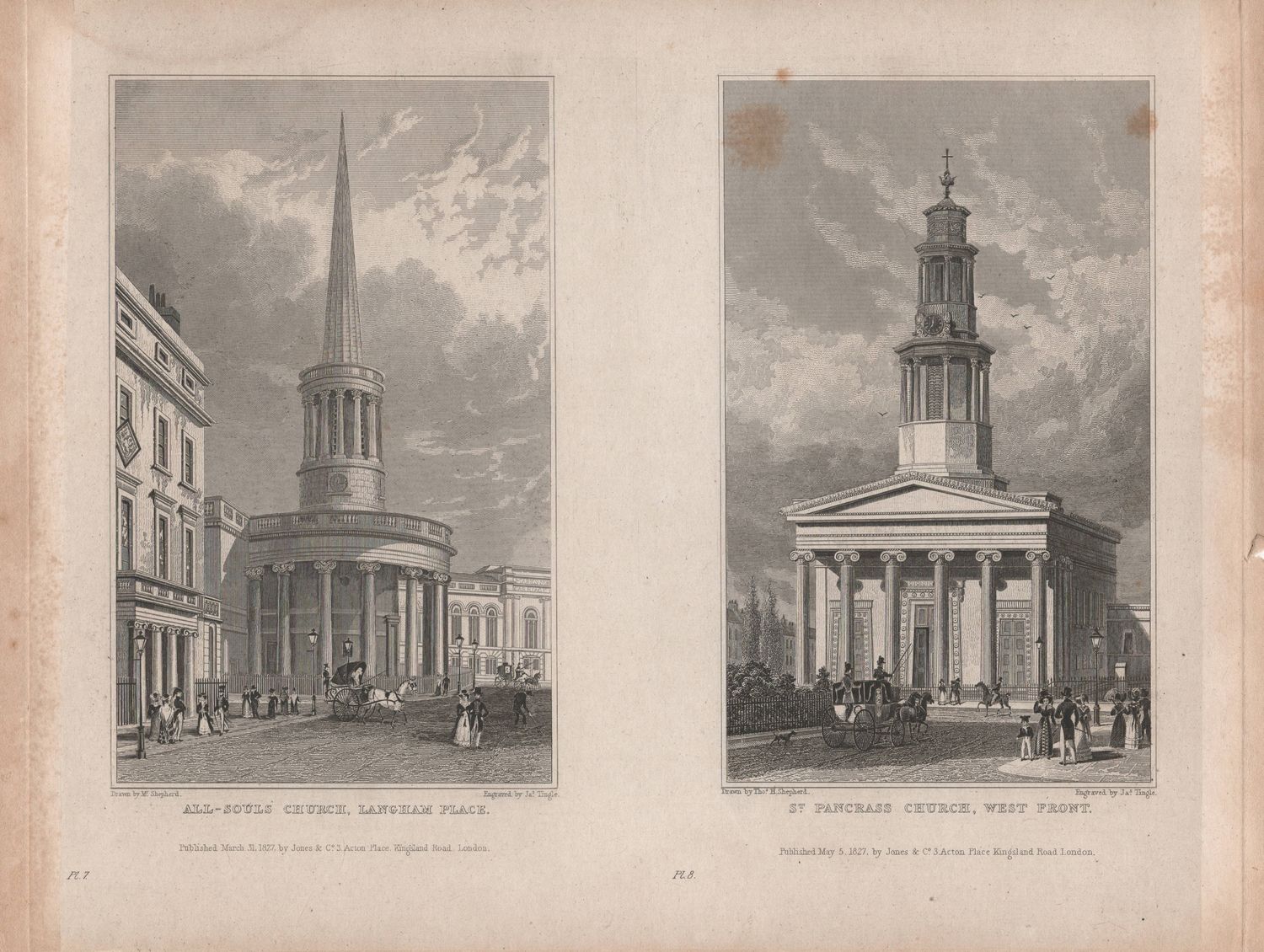 1829 View from London and Its Environs by T. Shepherd - All Saints Church and St. Pancrass
