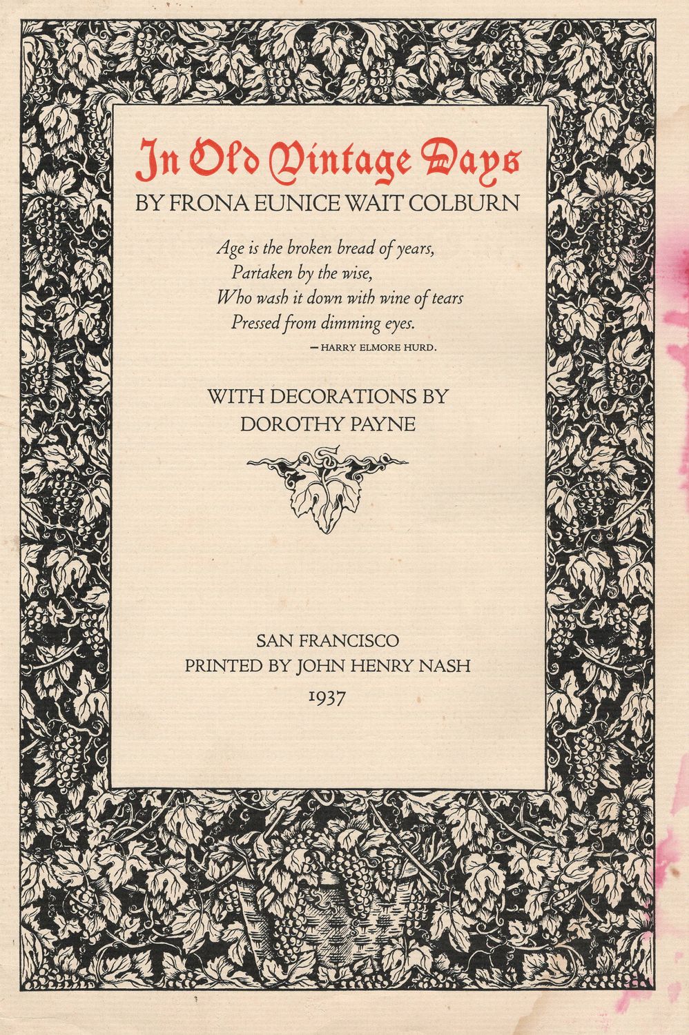 1937 Writer's Review of In Old Vintage Days - a prospectus