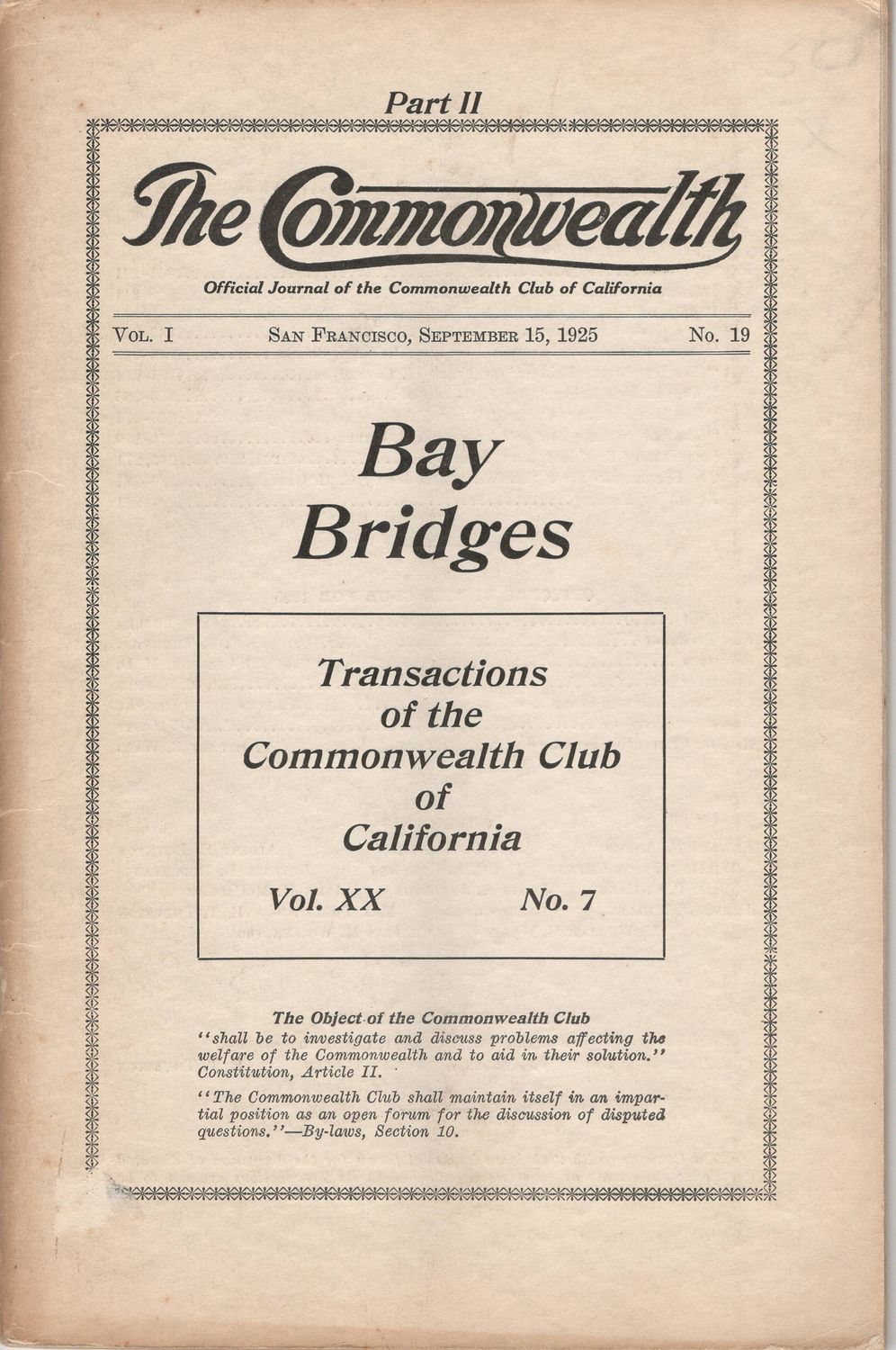 1925 Proposals for 7 San Francisco Bay Area Bridges by the Commonwealth Club