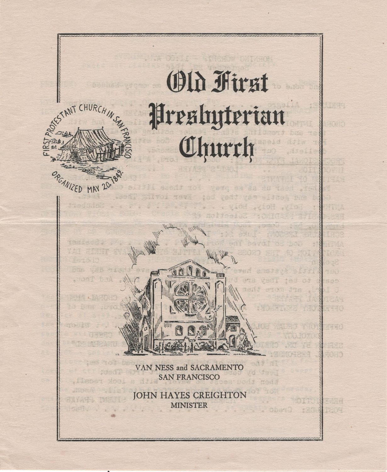 1946 Old First Presbyterian Church Sermon Pamphlet
