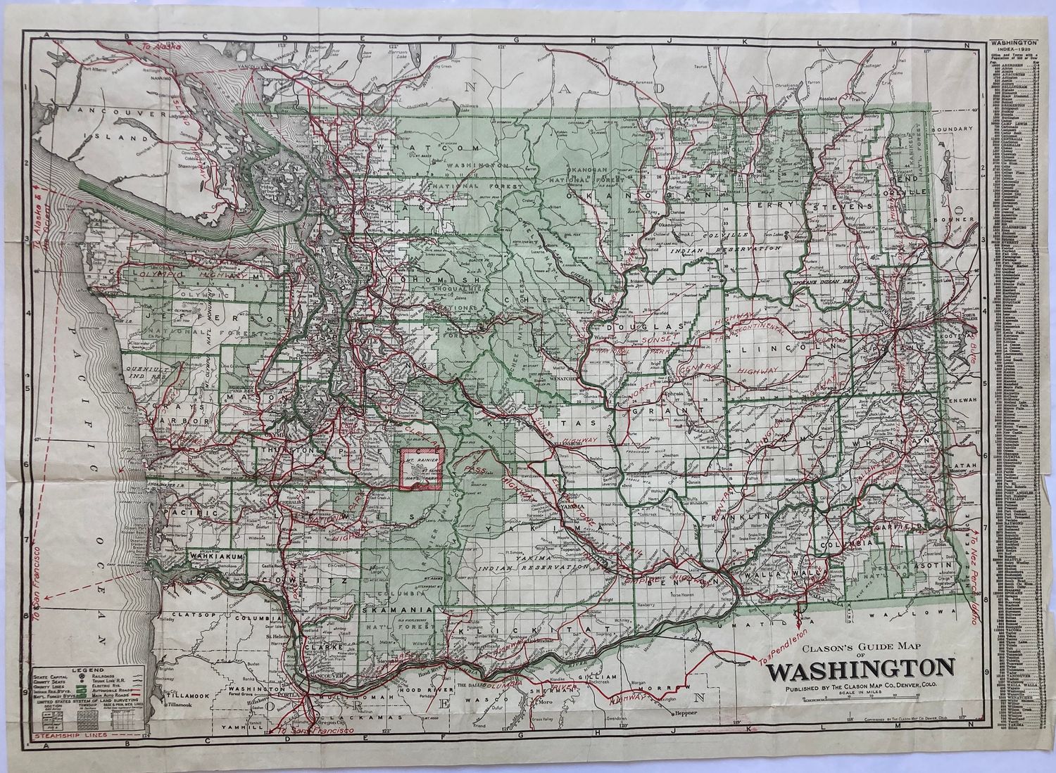 1925 Guide Map of Washington by Clason Map co.