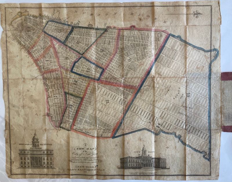 1830 Folding Map of New York City w/ohc by J. Langdon