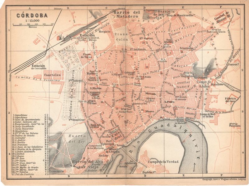 1905 Map of Cordoba from a Baedeckers Guide